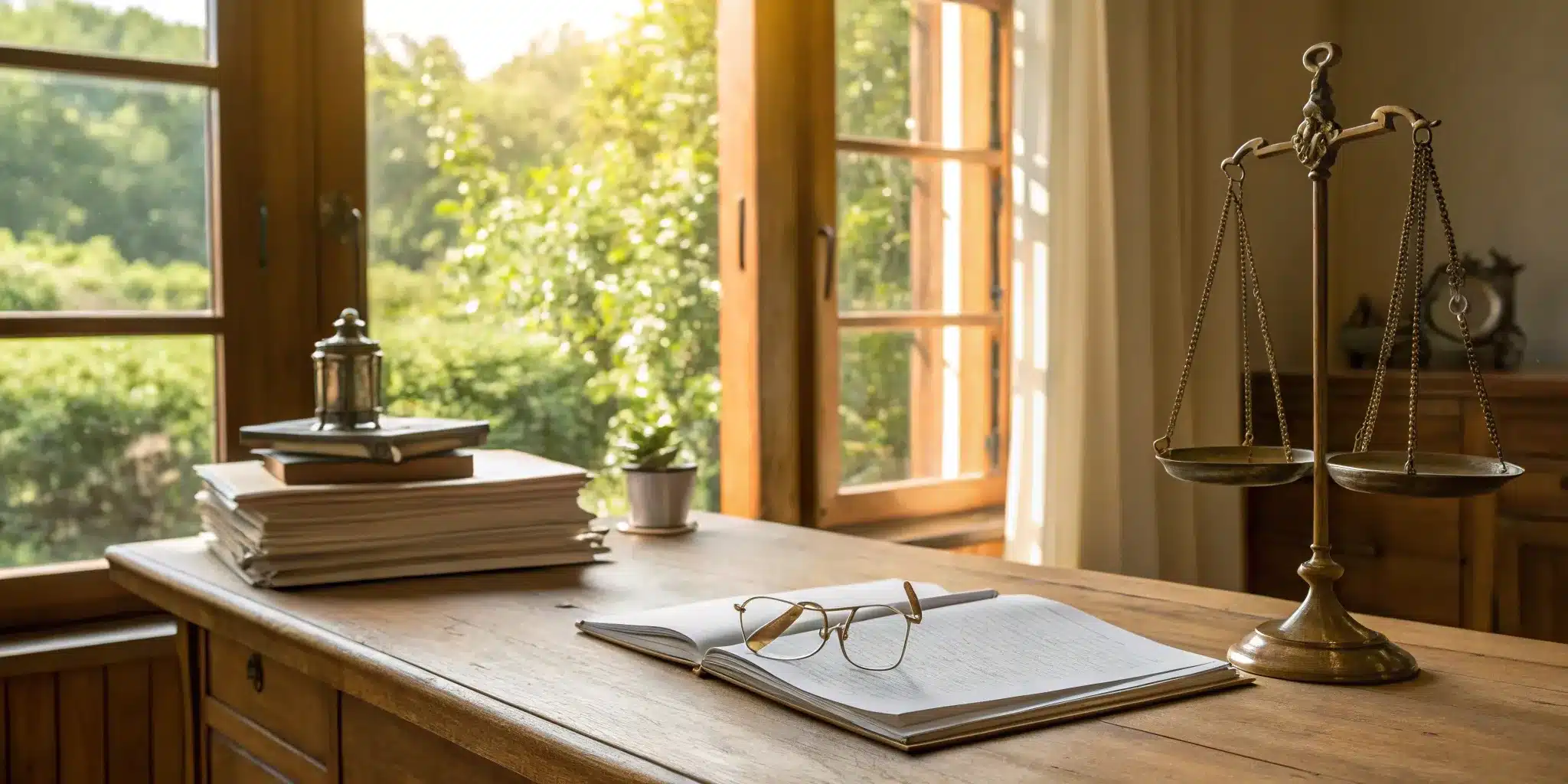 Legal scales and paperwork on a desk for calculating affordable probate attorney fees.