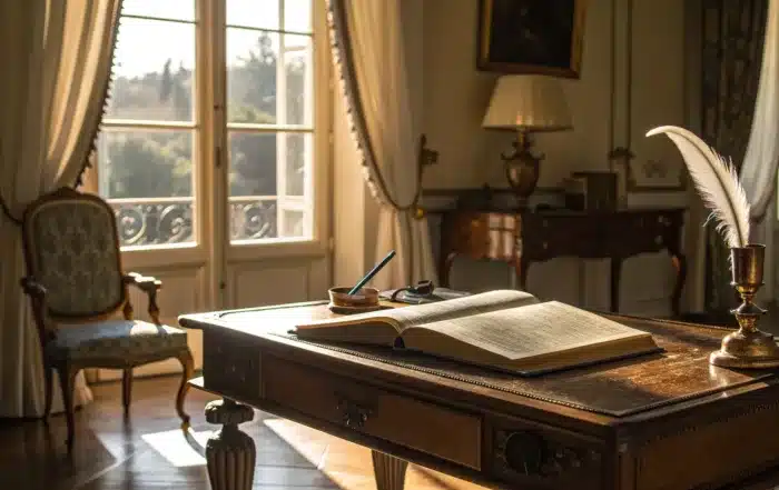 Lawyers for a last will and testament, with the final document open on a desk.