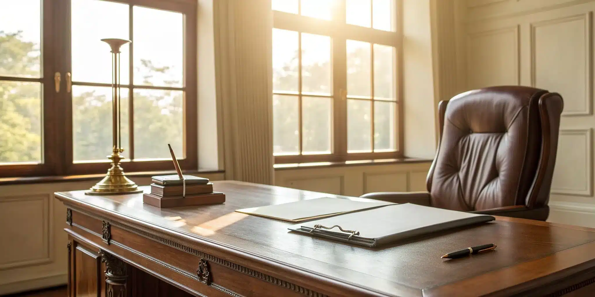 A trust fund lawyer's desk with documents for creating a client's trust and estate plan.