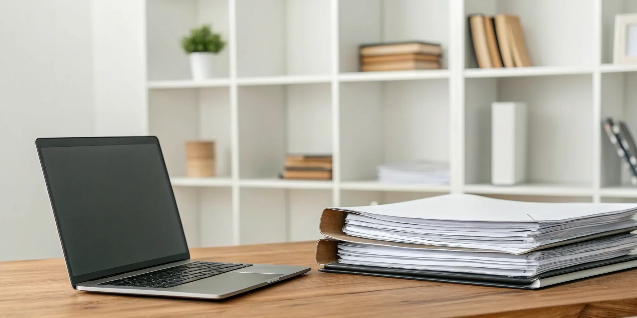 Setting up a living trust with legal documents and a laptop on an office desk.