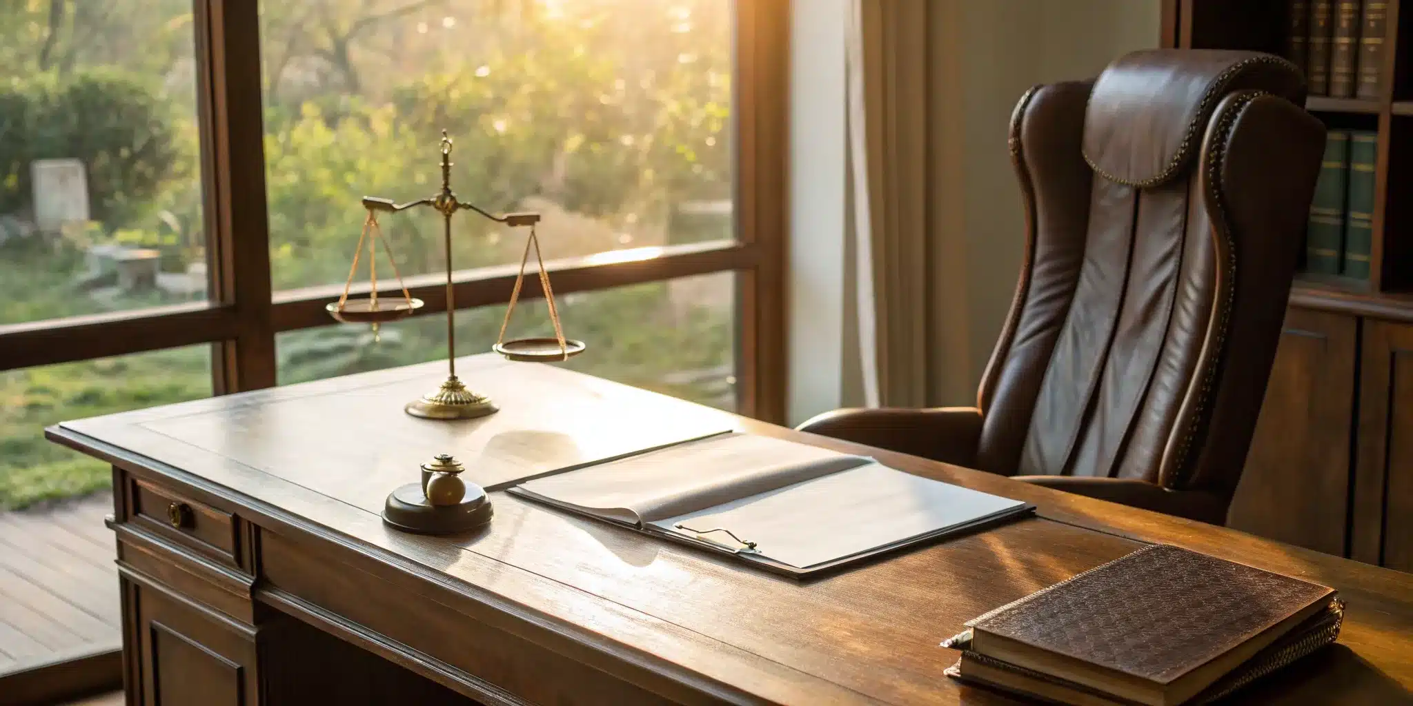 Legal documents for creating a trust on an attorney's desk with law books and scales.