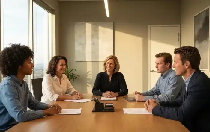 California family reviewing trust documents with estate planning attorney at modern law office