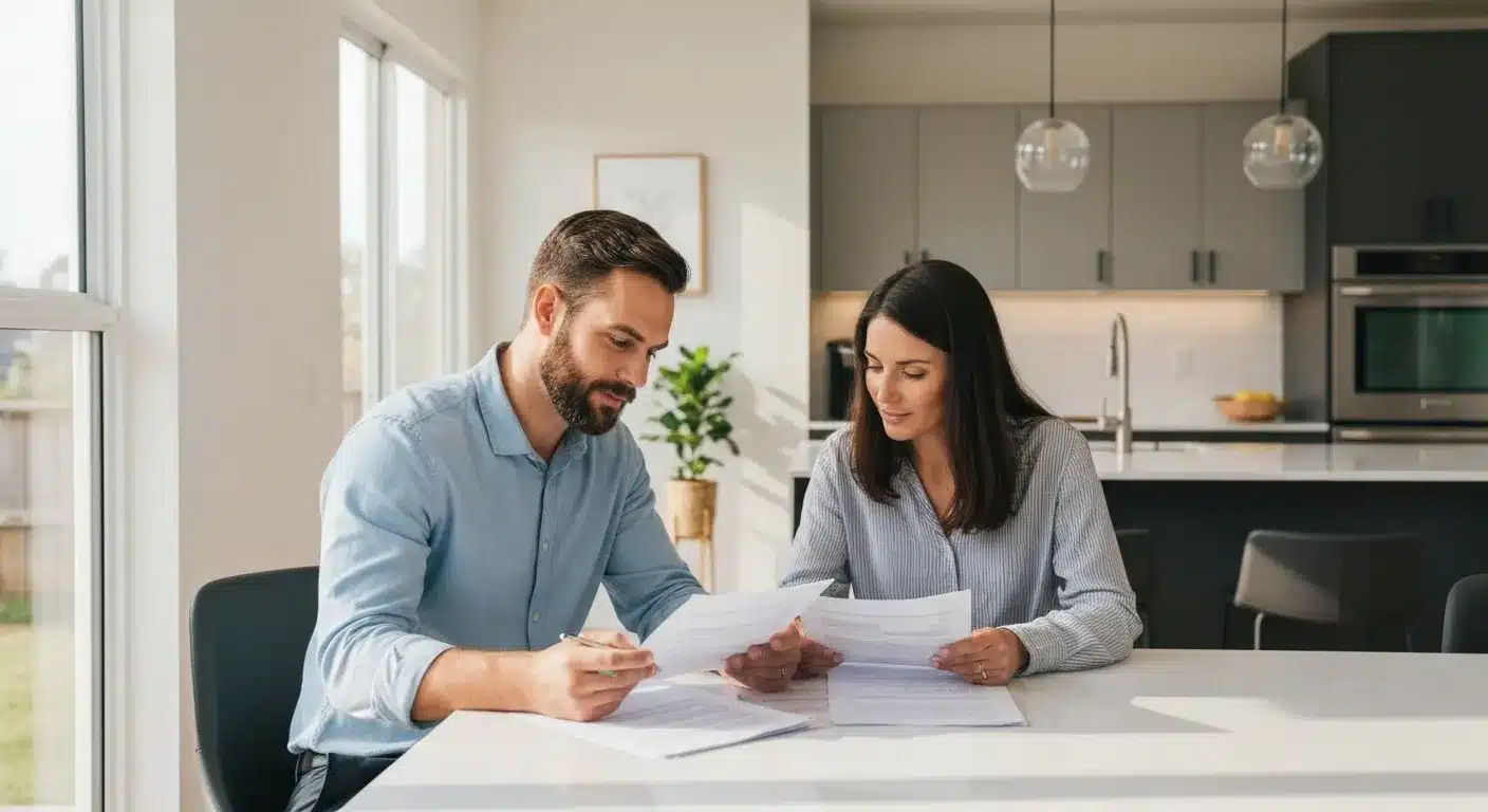 California family reviewing small estate affidavit documents at kitchen table