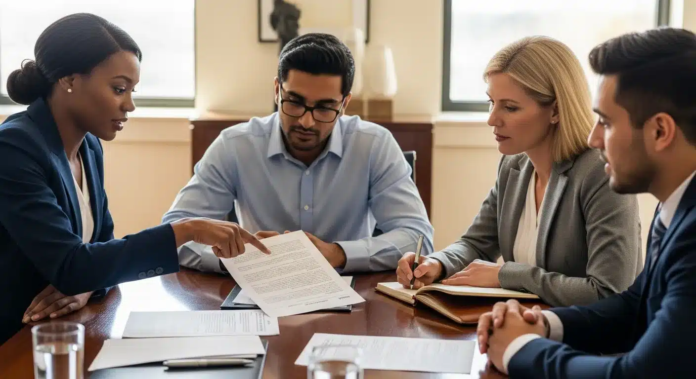 Professional team reviewing trust protector documents