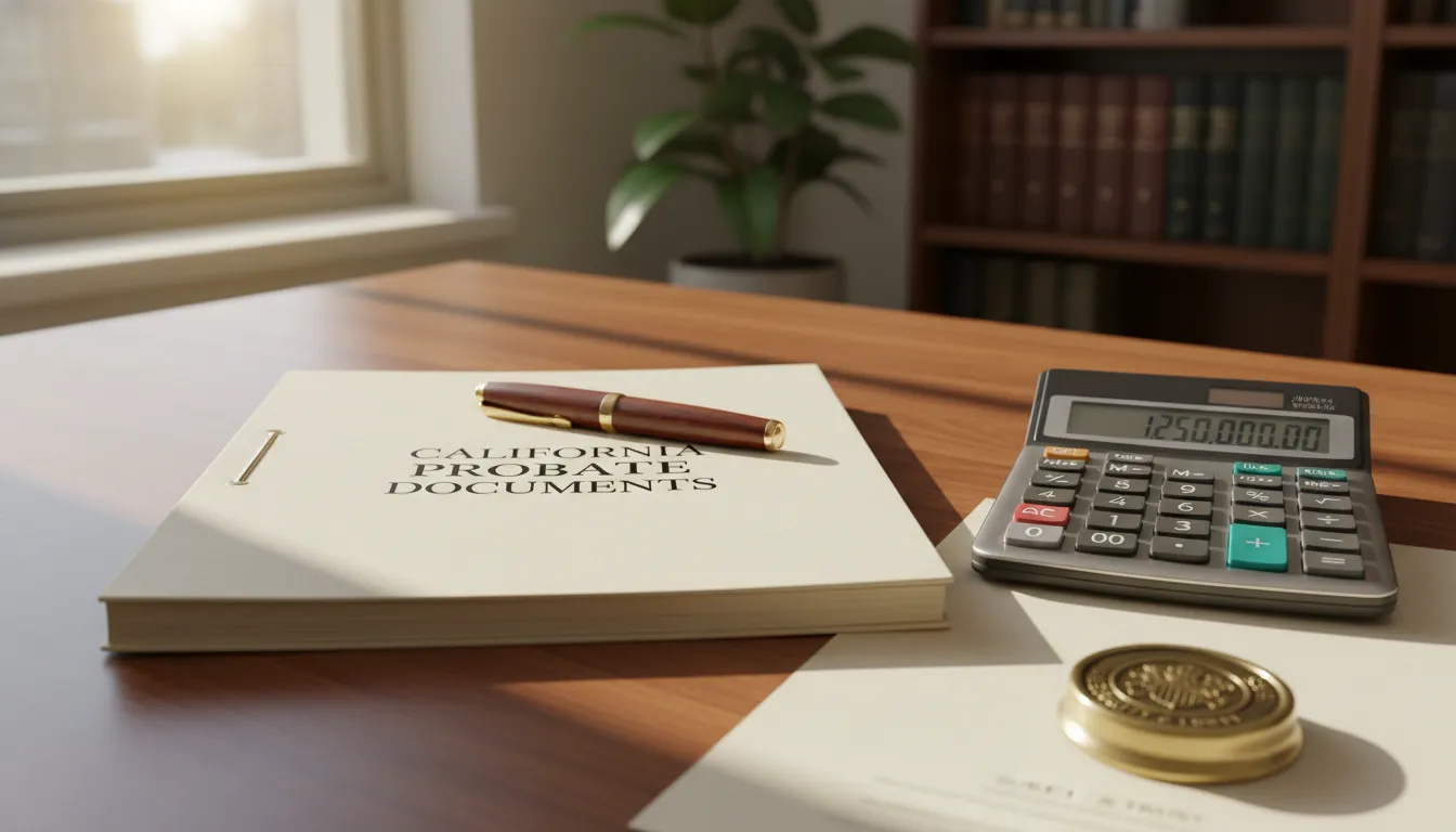 probate-bond-in-california-costs-and-requirements-931273 California probate bond documents and calculator on a desk