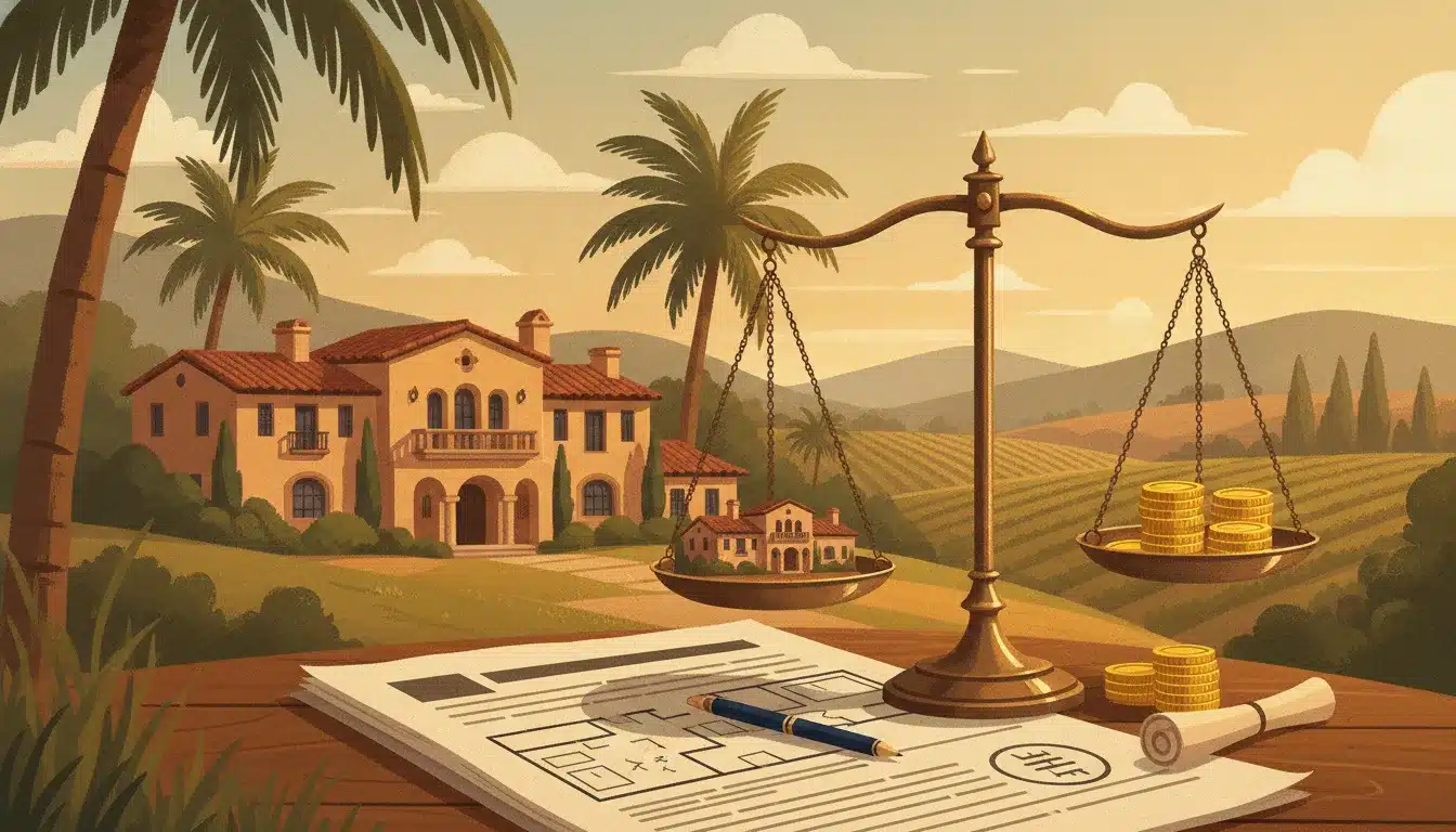 California estate appraisal documents beside scales of justice