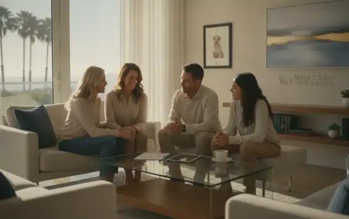 A compassionate California family discussing their estate planning and legacy in a modern home