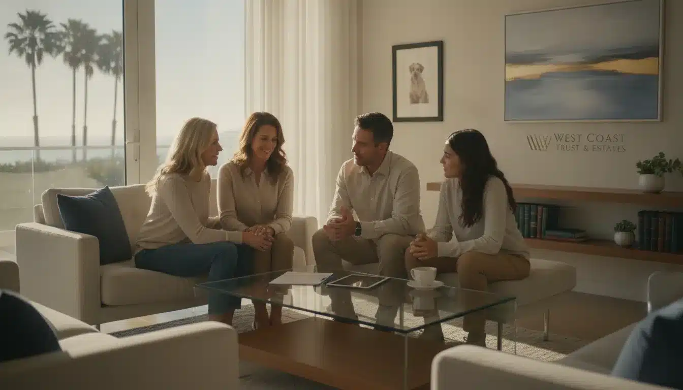 A compassionate California family discussing their estate planning and legacy in a modern home