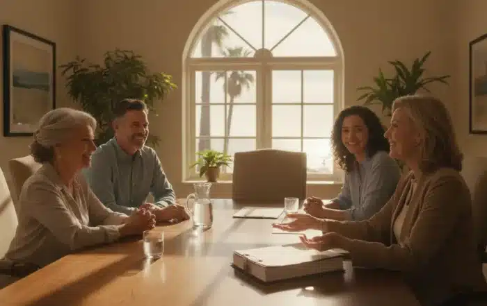 California estate planning attorney meeting with a multi-generational family in a bright office