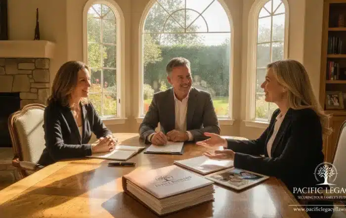 California family home with estate planning documents on a table, sunlight streaming through windows