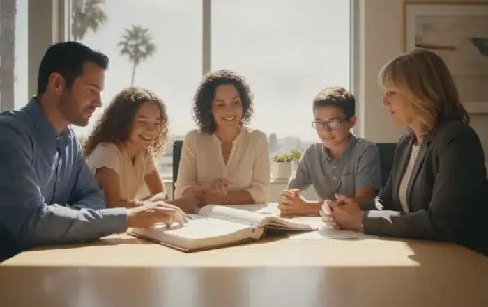 California family meeting with an estate planning attorney to review trust documents