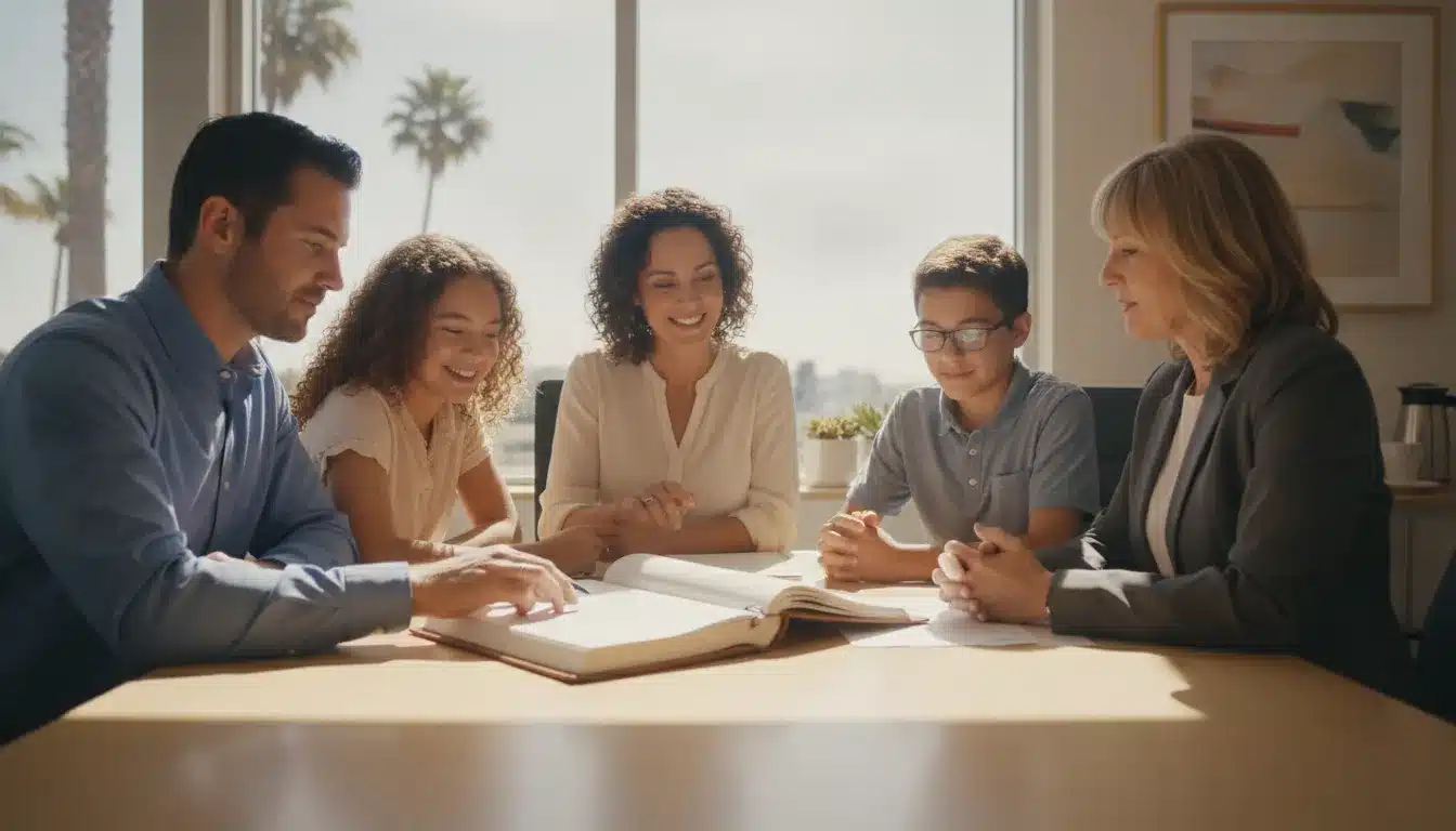 California family meeting with an estate planning attorney to review trust documents