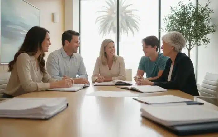 California family meeting with an estate planning attorney about trust administration
