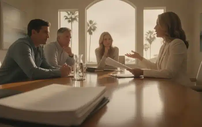 Estate attorney discussing a will with a California family