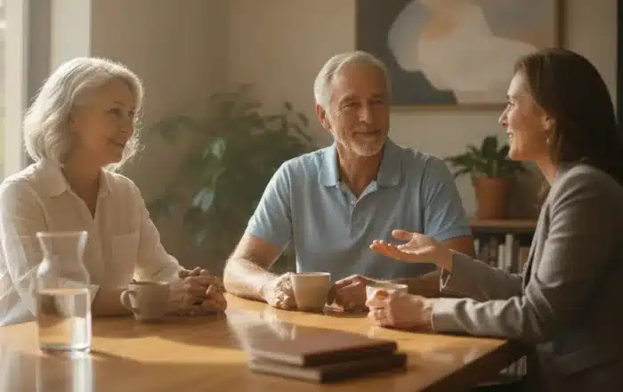 California couple discussing retirement account trust planning with an estate planning attorney
