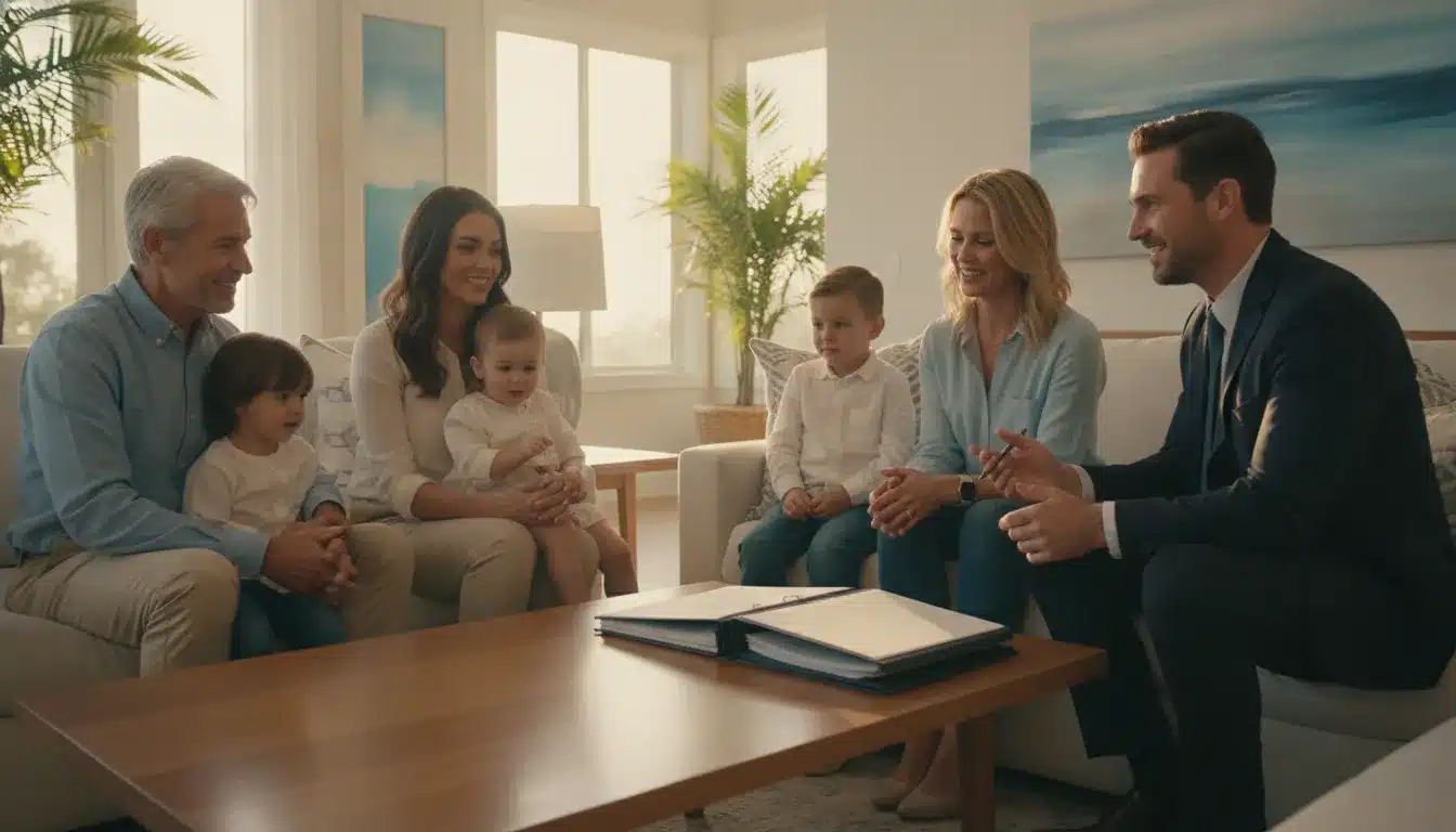 who-owns-the-property-in-a-revocable-trust-a-california-guide-761618 Multi-generational California family meeting with an estate planning attorney in a modern living room