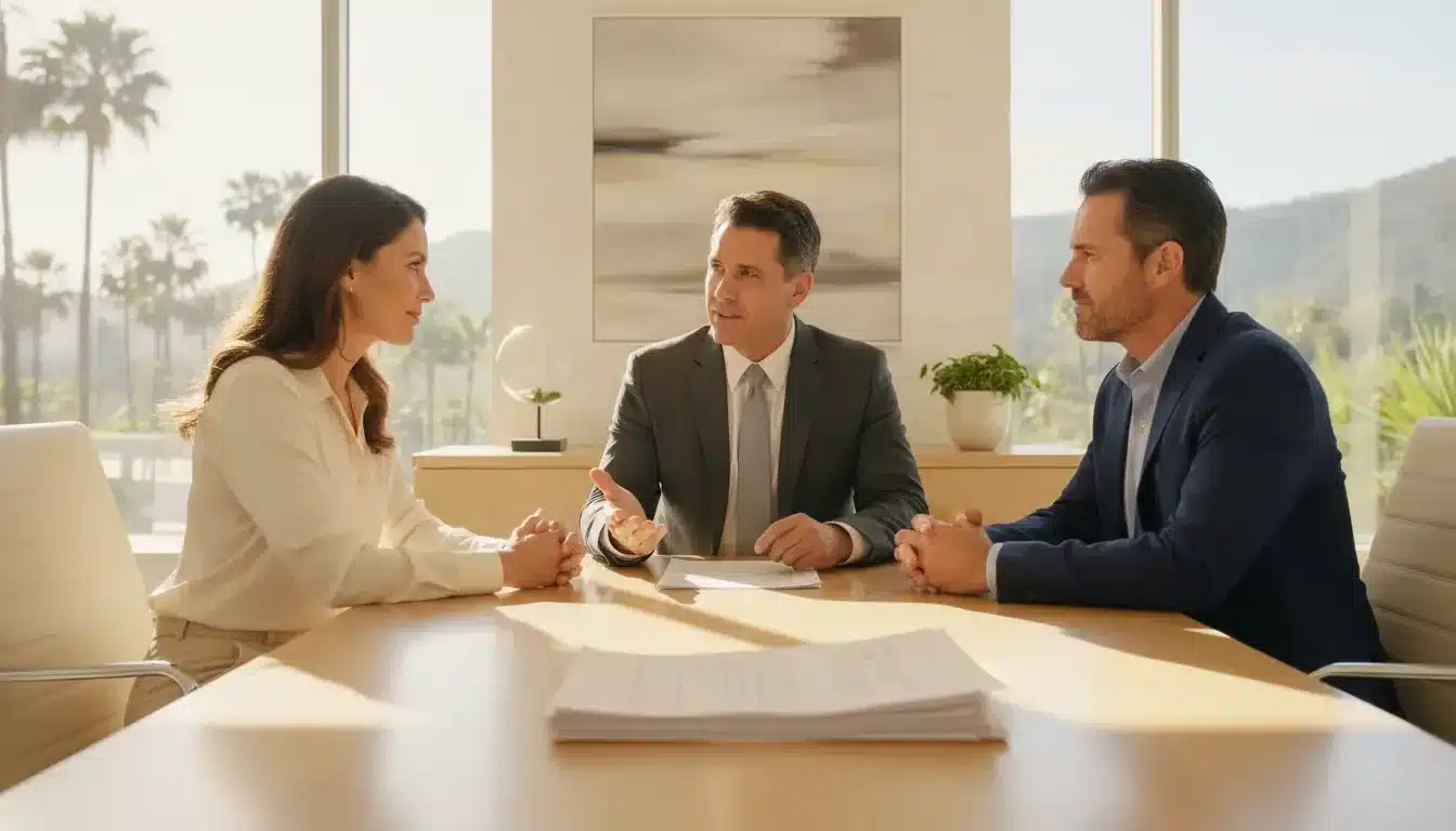 California beneficiaries discussing an inheritance dispute with an estate attorney
