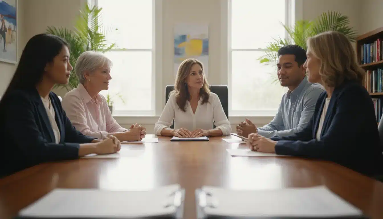 Family discussing a California trust contest with an estate attorney