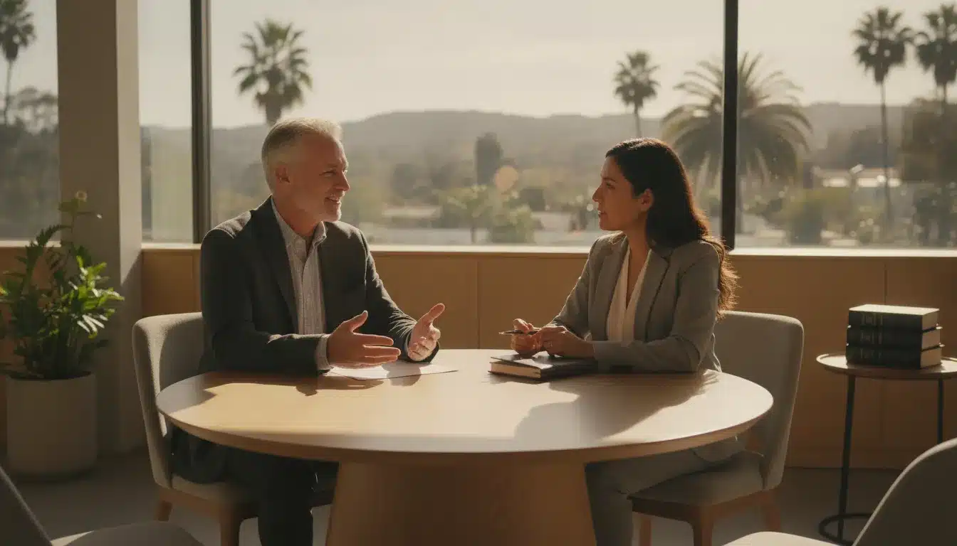 house-in-irrevocable-trust-california-homeowner-guide-546105 California homeowner discussing irrevocable trust planning with an estate attorney