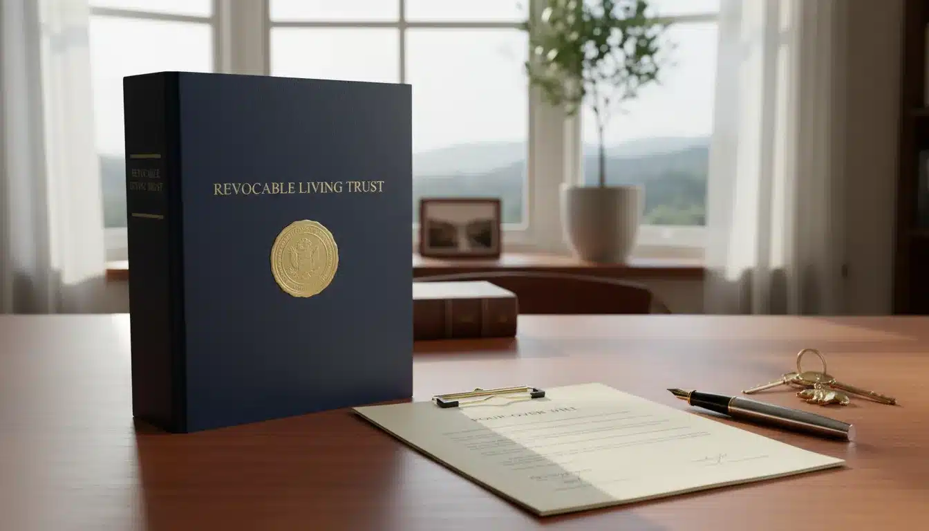 California estate planning documents with trust binder and house keys