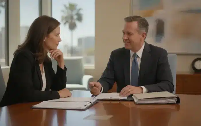 California beneficiary discussing trust records with an estate attorney