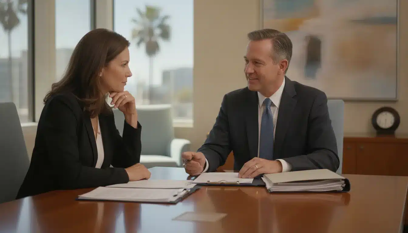 California beneficiary discussing trust records with an estate attorney