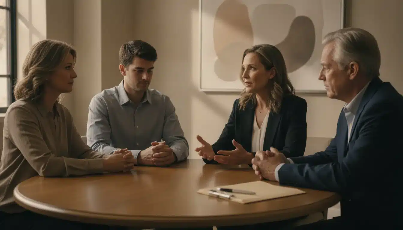 California family meeting with an estate attorney about a trust beneficiary who died before distribution