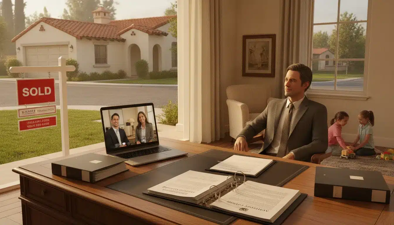 California family home with a sold sign in a suburban neighborhood