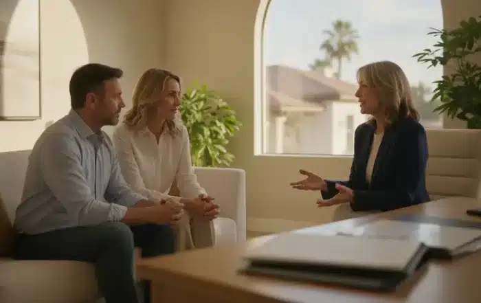 Family discussing who owns property in a California trust with an estate attorney