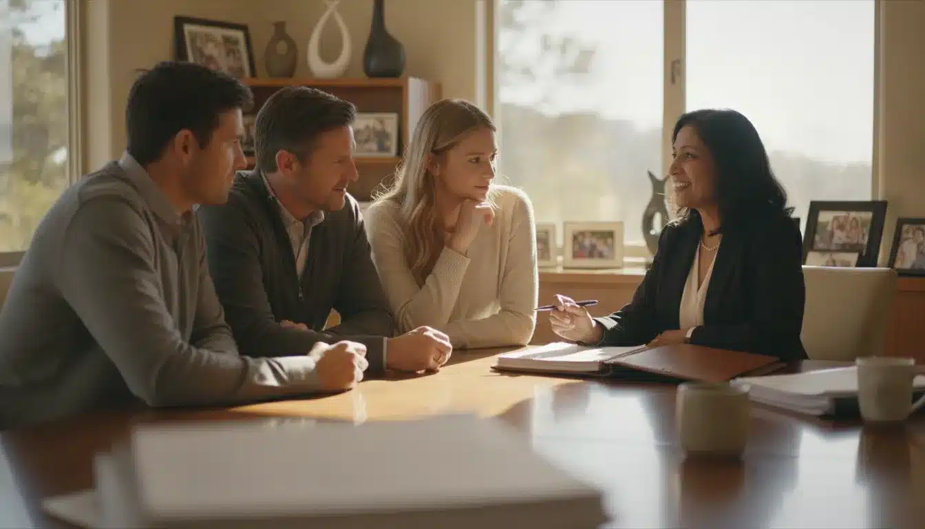 California family meeting with an estate planning attorney about trust property