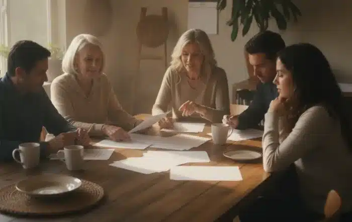 California family reviewing estate planning documents together at home