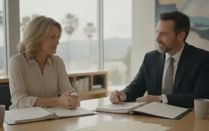 California couple reviewing estate planning documents with an attorney