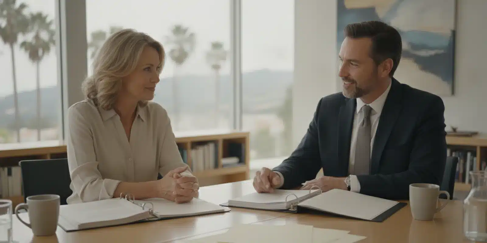 California couple reviewing estate planning documents with an attorney