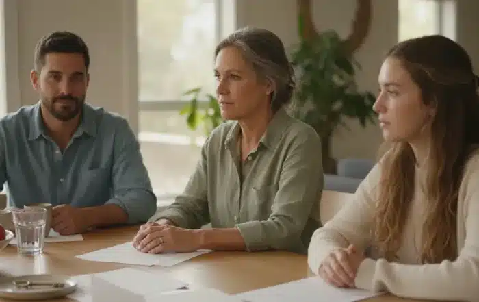 Parent and adult children discussing a home inheritance plan