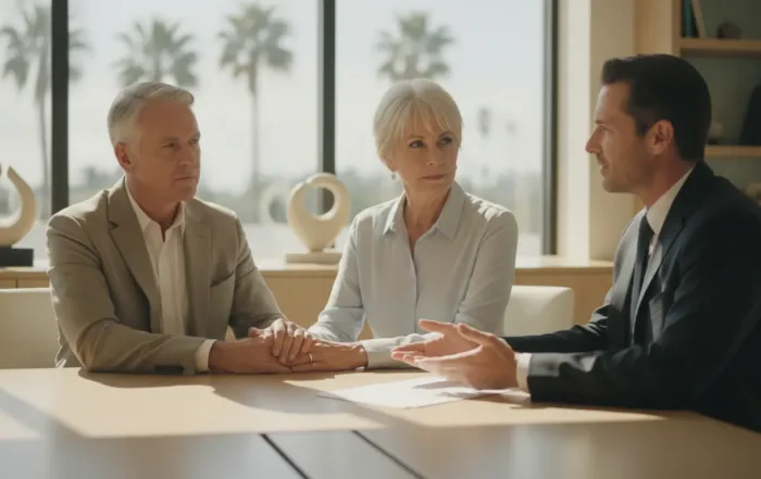 California couple discussing irrevocable trust planning with an estate attorney