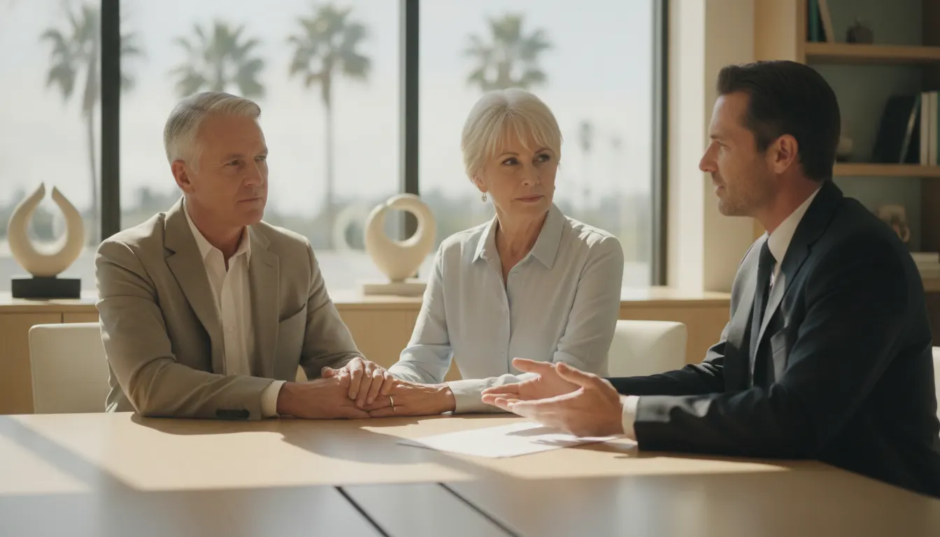 California couple discussing irrevocable trust planning with an estate attorney